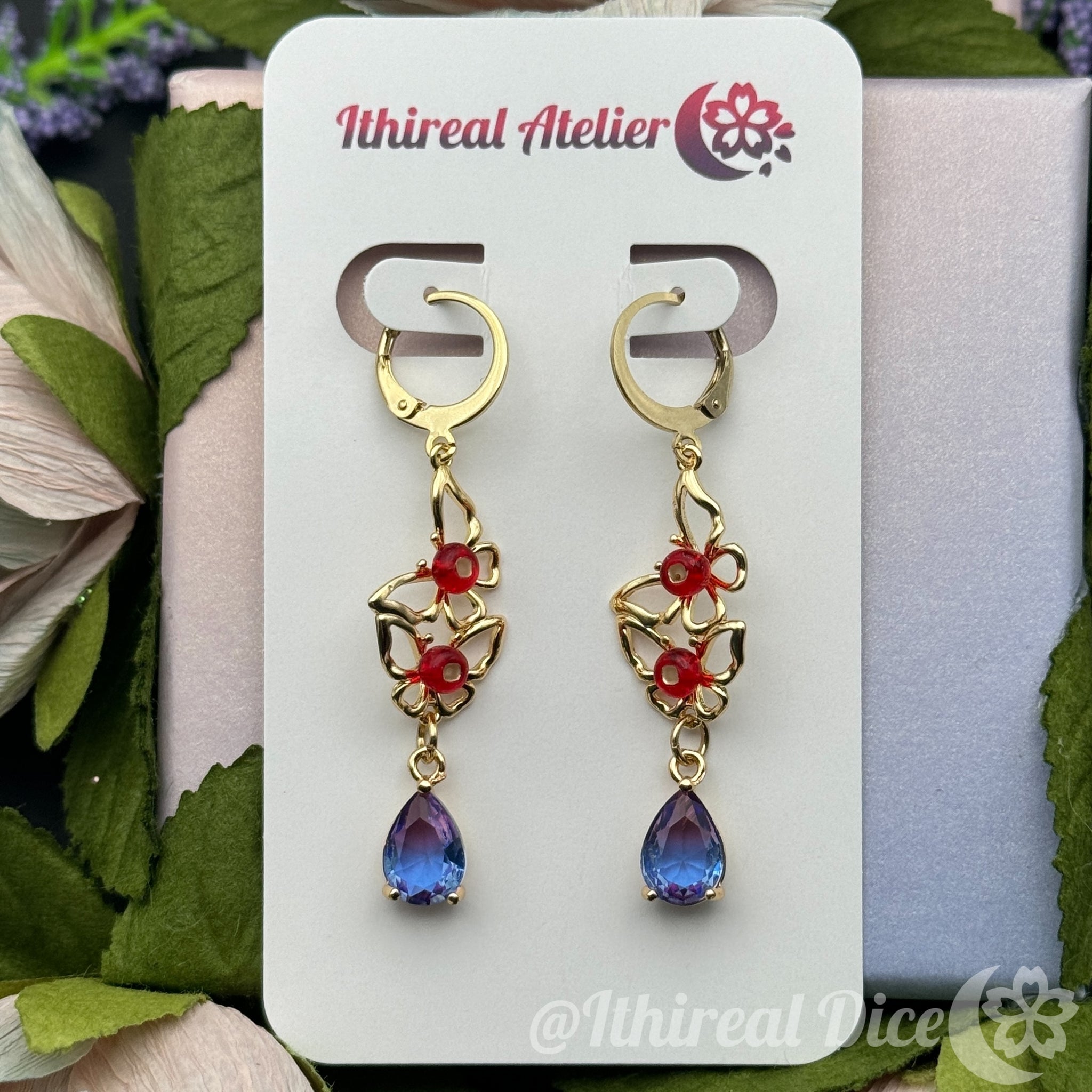 Earrings - Butterfly Drops (red)