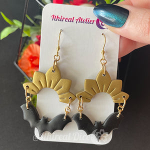 Earrings - Gold and Black Bats