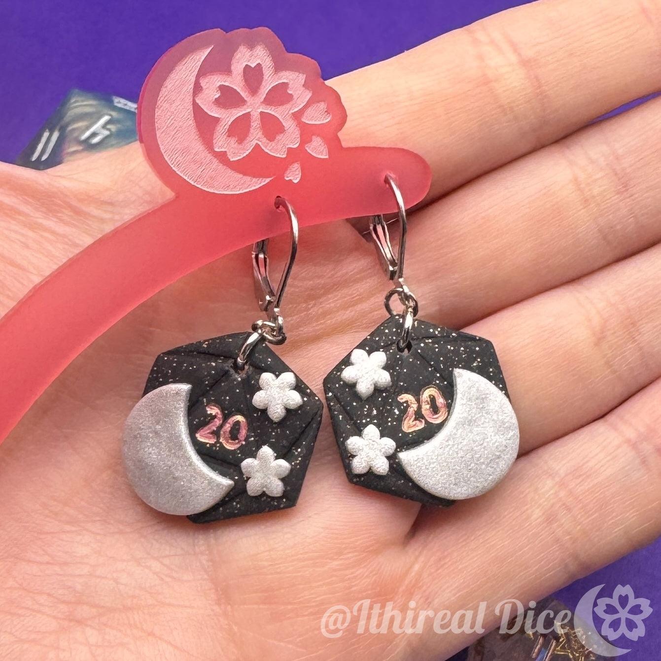 Earrings - D20 Charm (Moon)