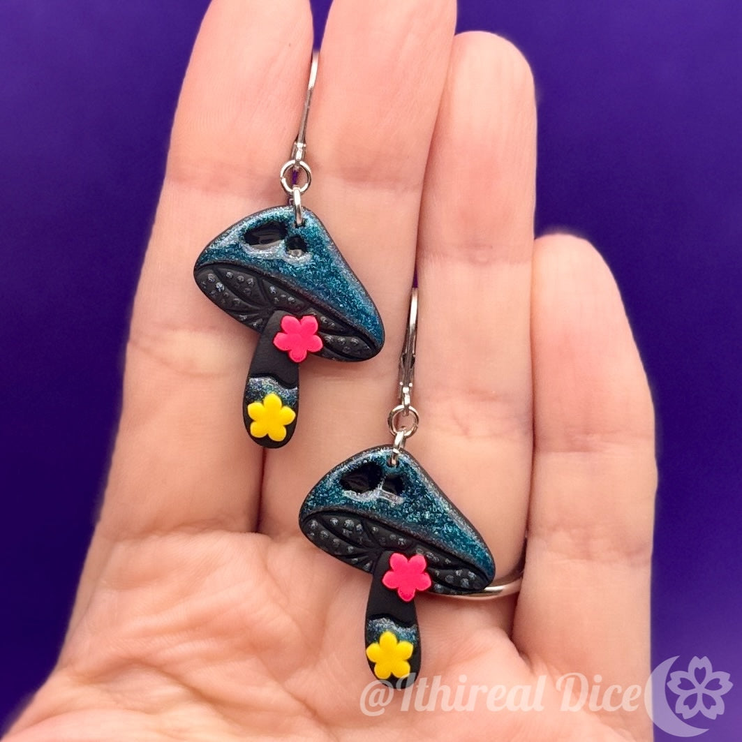 Earrings - Cosmic Neon Mushrooms