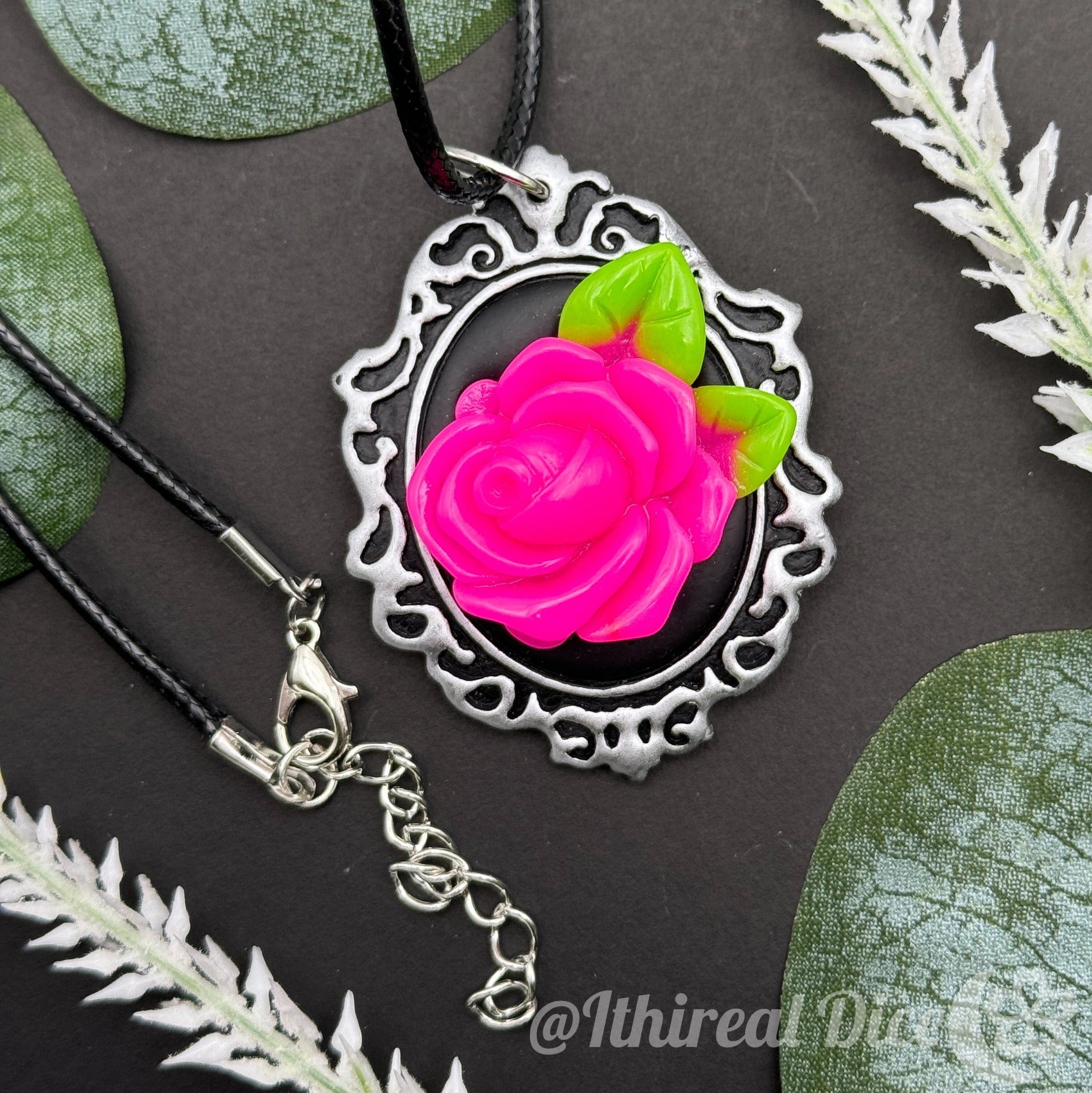 Necklace - Bright Pink Floral Frame